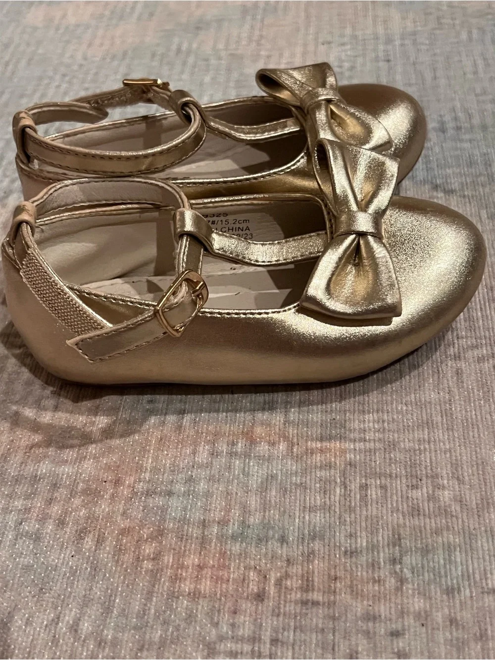 Kids' Gold T-Strap Bow Shoes